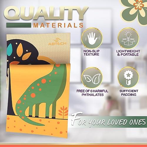 Kids Yoga Mat Set - Comfortable Dinosaur Kid Yoga Mat Boy with 12 Yoga Cards, Storage Bag, Beige Play Mat Thick for Gymnastics Mat, Exercise Mat, No-Toxic and Non-Slip for Ages 3-12 - color: Dinosaur