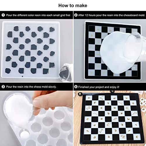 Resin Chess Set with Checkers Board Silicone Mold Set with 1 Pack Chess Piece Holder, 16 Pieces Full Size 3D Silicone Chess Molds Kit for Epoxy Resin Casting, Party Board Games and Home Decoration - color: 16pcs Chess Mold Set + 1Holder