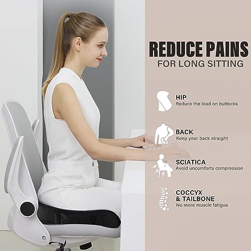 WAOAW Seat Cushion, Office Chair Cushions Butt Pillow for Car Long Sitting, Memory Foam Chair Pad for Back, Coccyx, Tailbone Pain Relief, Stocking Stuffers Gifts for Men Women (Black) - color: Black