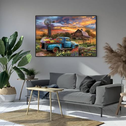 Farmhouse Truck Flower Paint by Numbers Kit for Adults Canvas,Frameworkless | Easy Adult Paint by Number Kits on Canvas DIY Truck Flower Painting for Beginners Art by Numbers for Home Wall Decor Gift - color: YH02563