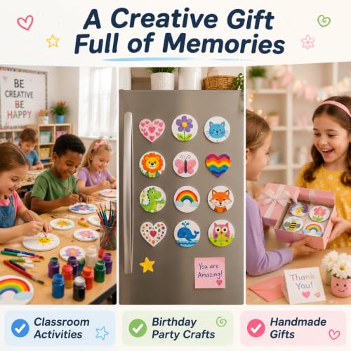 15 Pack Mini Canvas Boards with Soft Magnet Back | Perfect for acrylic, watercolor and marker art. Create personalized fridge magnets, classroom crafts and handmade gifts - style: Round-15pcs