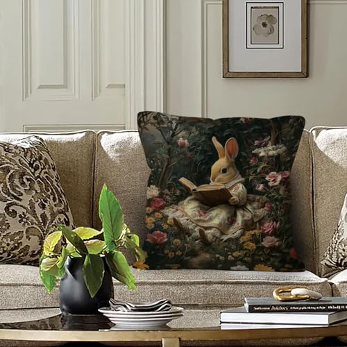 Vintage Bunny Pillow Covers 18x18, Cottage Core William Morris Bunny Rabbit Decor, William Morris Floral Animal Rabbit Decorative Pillow Covers for Home Bedroom Couch - color: Rabbit