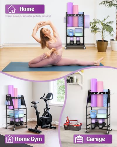 Mythinglogic Home Gym Rack for Dumbbells, Yoga Mats and Workout Equipment - color: New Black