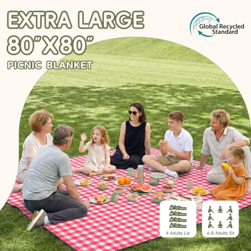 Genovega Waterproof Picnic Blanket Beach Outdoor Camping Mat Rug Extra Large Foldable Cute Big Travel Essential Accessories Gift Park Patio Lawn Garden Grass Ground Music Festival Must Have Checkered - color: Checkered Red