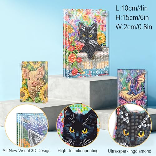 SKRYUIE DIY Acrylayers Diamond Art Kits for Adults, Cat Multi-Layer Acrylic Diamond Painting Kits, 4-Layered Magnetic Stand-Up Tabletop Decor, Unique Multi-Dimensional Craft Gift 4x6 Inch A15 - color: Colorful-15