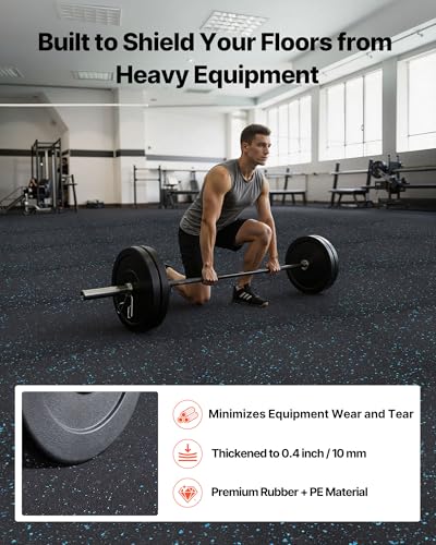 VEVOR 0.4Inch 96sq.ft 24 Tiles Gym Flooring for Home Gym, Rubber Top with High Density EVA Foam, 24 x 24In Gym Floor Exercise Equipment Mats, Interlocking Gym Mats, Puzzle Workout Mats, Black & Blue - color: Black & Blue, style: 24 Tiles (96 Sq Ft)