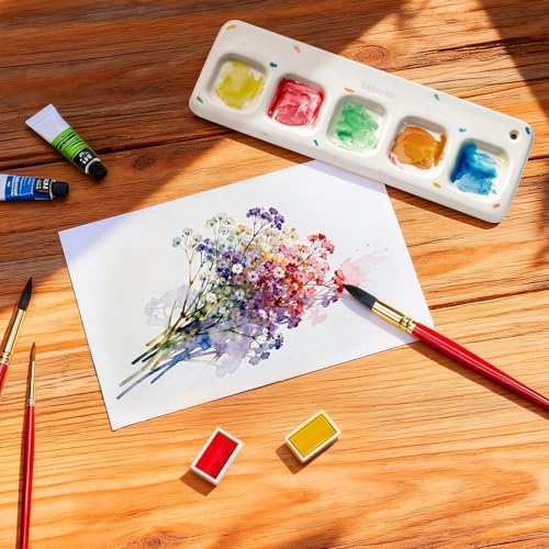 Handmade Ceramic Paint Palette 5-Well,Porcelain Watercolor Palette -No Paint Absorption, Instant Cleanup & Ultimate Durability – Essential Tool for Watercolor, Gouache & Acrylic Artists
