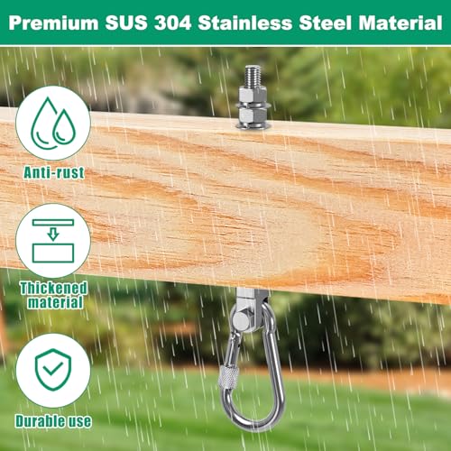 SELEWARE 6Pcs Heavy Duty Swing Hangers, 1500LB Capacity Stainless Steel Swing Set Hooks for Wood/Steel Beam, 5" x M2/5" Porch Swing Hardware for Playground Swing Hammock Chair Yoga Silk Punching Bag - color: 6 Pack Swing Hangers (5" X M2/5" Threaded Rod)