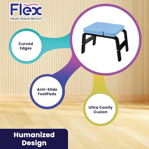 Flex Head Stand Bench - Yoga Inversion Stool for Safe Handstands, Strength Training, and Yoga Poses - 300 lb Capacity, Solid Frame with no Assembly Needed. Includes Nesting Cushion