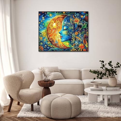 Paint by Numbers Kit for Adults, Sun and Moon Number Painting, 16 x 20 Inch | DIY Adult Paint by Number Kit on Canvas for Beginners, without Frame, Fantasy Wall Decor, Stress Relief Craft Gift - color: TRTDNF1P313