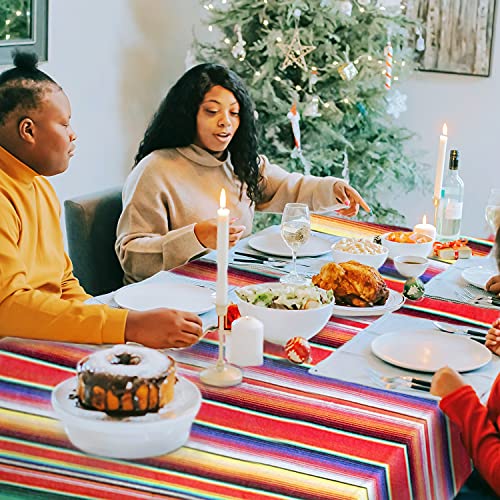 Fowecelt Mexican Serape Blanket Tablecloth 59 x 84 Inch for Mexican Party Wedding Decorations Outdoor Picnics Dining Table, Large Square Fringe Cotton Handwoven Table Cloth - color: Red, size: 84" x 59" (Square)