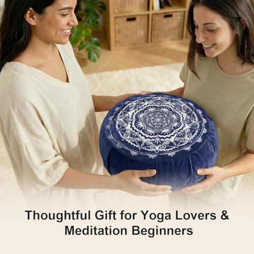 Ultimate Meditation Cushion Set – 2-in-1 Zafu & Zabuton, Buckwheat & Memory Foam, Velvet Cover for Yoga & Mindfulness (Dark Blue) - color: Dark Blue