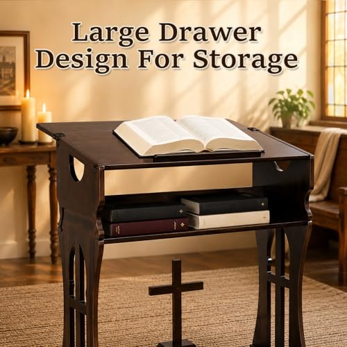 Foldable Prayer Kneeler,Wooden Prayer Bench with Storage Shelf, Cushion Pad,Portable Kneeling Devotional Pew Bench,31" H x 22" W,Ideal for Church and Chapel,Black