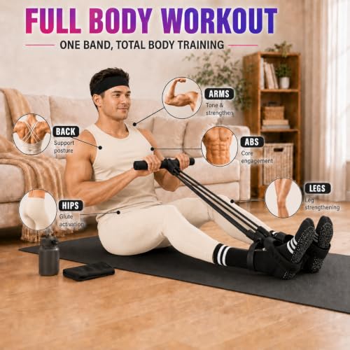 Pedal Resistance Band, Stitched Anti-Snap Elastic Pull Rope Fitness Equipment, 3-in-1 Home Workout Exercise Bands Set with Pilates Grip Socks & Headband - color: Black, size: 95LB