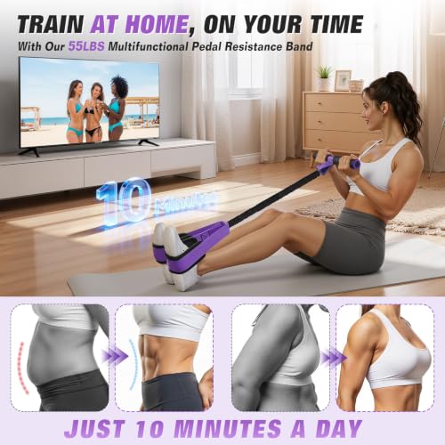 Upgraded Pedal Resistance Band with Handles, Foot Pedal Resistance Bands for Women, Core Abs Leg Training, Exercise Bands for Full Body Workout Fitness, Home Gym Equipment, Pilates & Physical Therapy - color: Purple