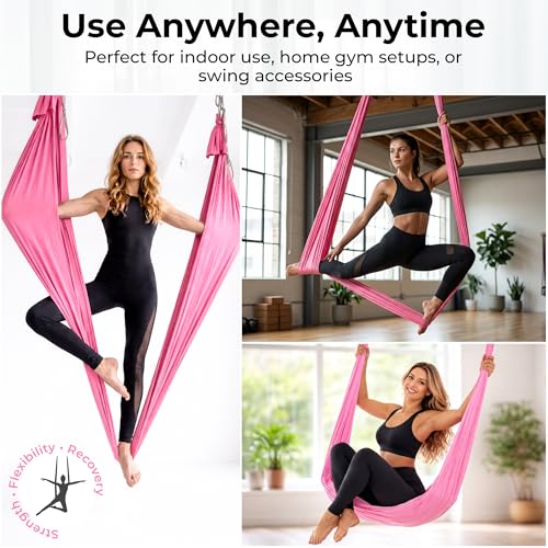 LOTUS78 Aerial Yoga Hammock 5.5 Yards (198 Inches) – Premium Aerial Silk Swing for Antigravity Fitness, Inversion Therapy, Strength & Flexibility | Purple | Yoga Trapeze for Home & Studio - color: Pink