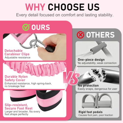 Multifunctional Pedal Resistance Band with Handles for Women Men - color: Pink