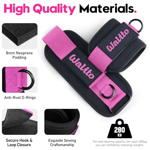 WALITO Ankle Resistance Bands with Cuffs, Exercise Bands for Legs and Butt, Booty Workout Equipment for Kickbacks and Hip Fitness Training - color: Black pink