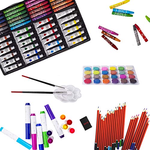 KINSPORY Art Set, 139 Pack Painting Drawing Art Supplies Kit with 2 Sketch Pads, Double Layers Art Crafts, Colored Pencils, Oil Pastels, Watercolor Paints, Aluminum Gift Case for Artists Kids (Pink) | Art Supplies Case with 1 Sketchbook & 1 Coloring Book,