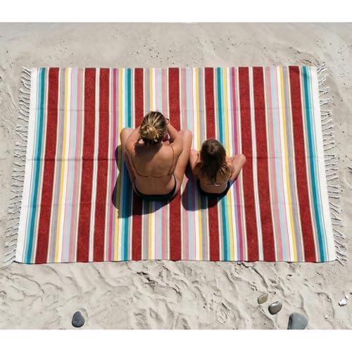 Open Road Goods Authentic Mexican Serape Blanket – 100% Cotton Falsa Throw - Multi-Color Handmade Blanket/Classic Striped Falsa Beach Blanket (Red/Rust) - color: Red/Rust