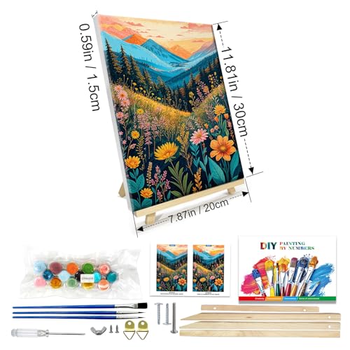 JOOZ Mountain Paint by Numbers Kit for Adults with Frame, Flowers Paint by Number with Easel, DIY Landscape Adult Paint by Number Kits Framed Canvas for Home Wall Decor 8 x 12 Inch - color: Mountain Flowers 230