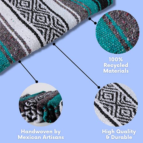 El Paso Designs Mexican Yoga Blanket – Colorful Falsa Serape Throw for Yoga, Beach, Picnic, Saddle, or Home Décor – Soft Woven Boho Blanket (Esmeralda) - color: Esmeralda