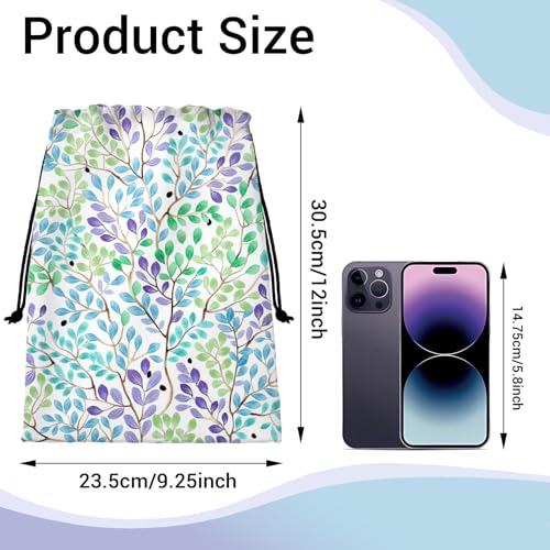 Grip Bag for Gymnast Watercolor Leaf Print Drawstring Athlete String Bag for Sport - color: Colorful Leaf Branch, size: 12"(H)*9.25"(W)