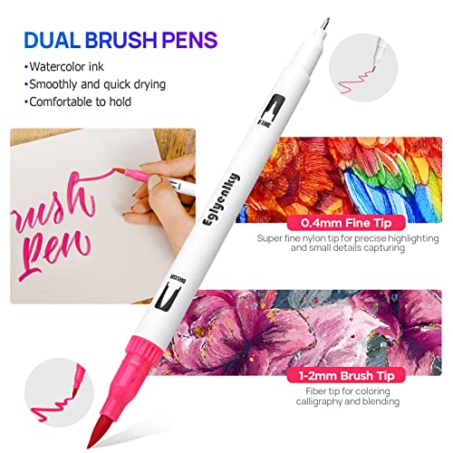 Eglyenlky Colored Markers for Adult Coloring Book, 36 Water Colors Set | Felt Tip Marker, Dual Tip Brush Pens with Brush and Fine Tip for Adult Teen Kid Drawing - color: 36 Colors White