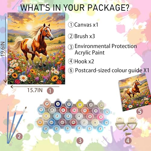 Arttoplus Horse Paint by Numbers Kit for Adults Beginner 16x20 inch | Horse Adult Paint by Number Kits on Canvas, DIY Acrylic Oil Painting by Numbers for Gift Home Wall Decor (Without Frame) - color: MT22581-US