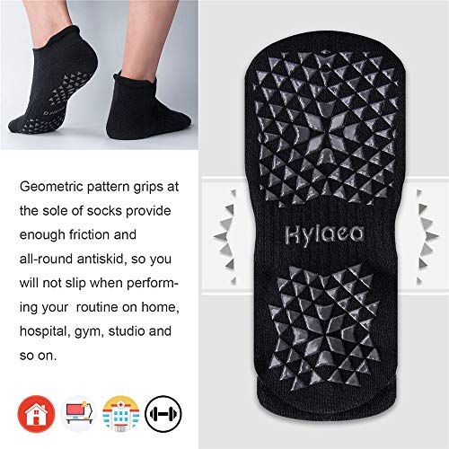 Hylaea Unisex Non Slip Socks with Grip for Yoga, Hospital, Pilates, Barre | Ankle, Cushioned - color: 3 Pairs Black, size: Large-X-Large