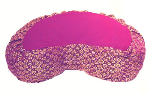 Meditation Cushion Crescent Buckwheat Zafu Pillow - Global Weave and Brocade (Brocade Magenta) - color: Brocade Magenta