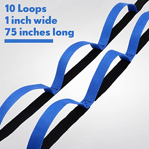 Leyndo 2 Pcs Stretching Strap with 10 Loops -yoga Strap for Physical Therapy, Non-elastic Exercise Straps for Home Workout, Pilates, Exercise, Dance, Gymnastics