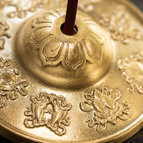 Tibetan Meditation Bell, Brass Tingsha Cymbals with Cloth Bag - size: Eight Symbols