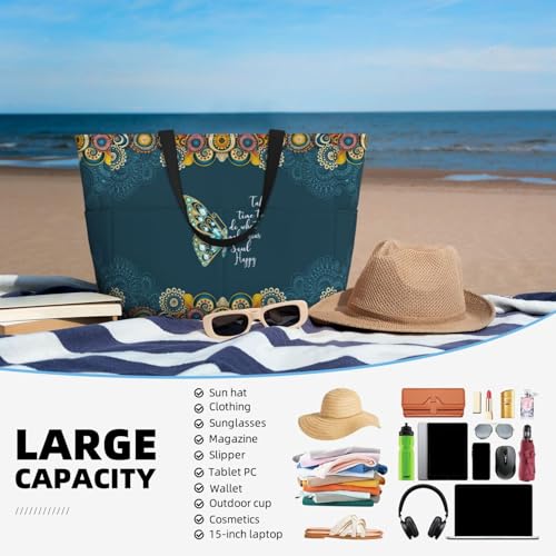 Large Beach Bag for Women Waterproof Foldable Travel Shoulder Tote Bag with Pocket for Weekender Pool Vacation - color: Butterfly Green