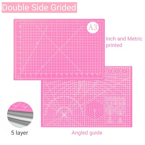 45mm Rotary Cutter and Mat Set, Fabric Cutter Wheel and 12x18 Inch Self Healing Sewing Cutting Mat, Fabric Rotary Cutter with 5pcs Rotary Blades for Quilting Patchworking Crafts, Pink - color: Pink