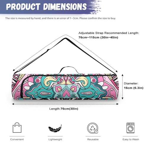 Yoga Mat Bag Portable Yoga Mat Holder with Adjustable Strap Lighweight Gym Tote Bag with Handle - color: Boho Mandala Pink