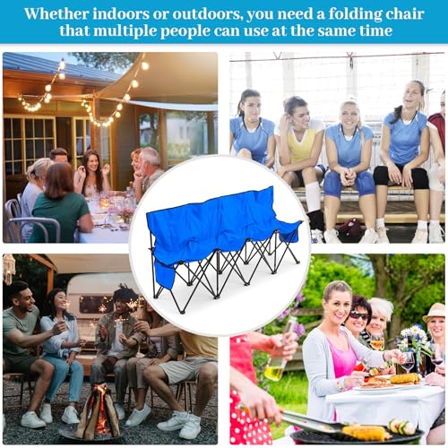 Kigley 2 Pack 4 Seat Folding Soccer Bench, Portable Sports Bench with Carry Bag and Side Pockets, 8 Person Sideline Chairs for Football Basketball Camping Practice Games(Blue) - color: Blue