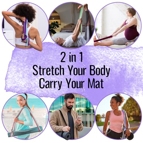 TECEUM 2 IN 1 Yoga & Mat Strap for Stretching – Cotton – 6/8/10 ft - color: Juicy Fig, size: 6 ft