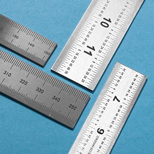 Mr. Pen- Machinist Ruler, 4 Pack, (6, 8, 12, 14 Inch) | Stainless Steel Metric & Imperial, Precision Measuring Tool, 1/64", 1/32", 0.5 mm Graduation for Engineering, Carpentry - style: 6, 8, 12, 14 inch