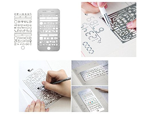 Yansanido Pack of 3 Stainless Steel Drawing Ruler, Painting Stencils, Scale Template Sets, Graphics Stencils, Number Template Ruler for Very Fine Pen Tip