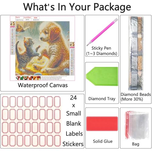 Shouruihua Cat Diamond Painting Kits for Adults, Dog Diamond Art Kits | Animal, Gem Art, Diamond Dotz Kits, Diamond Dots, Wall Art, Adult Crafts, Full Round Drill Diamond Painting Kits, 11.8x11.8in - color: Cat and Dog