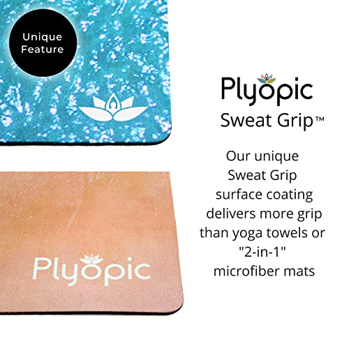 Plyopic All In One Yoga Mat | Luxury Sweat-Grip Mat/Towel Combo | Ideal for Yoga, Hot Yoga, Bikram, Pilates, Workout & Exercise | Eco-Friendly Natural Rubber - color: Beach