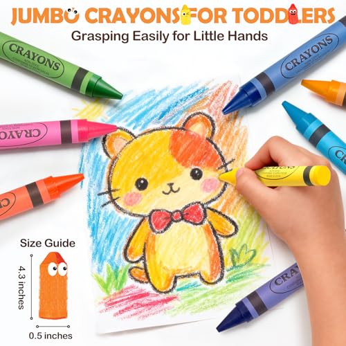 18 Colors Jumbo Crayons for Toddlers 1-3 2-4, Non-Toxic Washable Easy to Grip, School Art Supplies for Kids Ages 4-8, Classroom Must Haves, Ideal Coloring Set Birthday Easter Gifts for Boys Girls