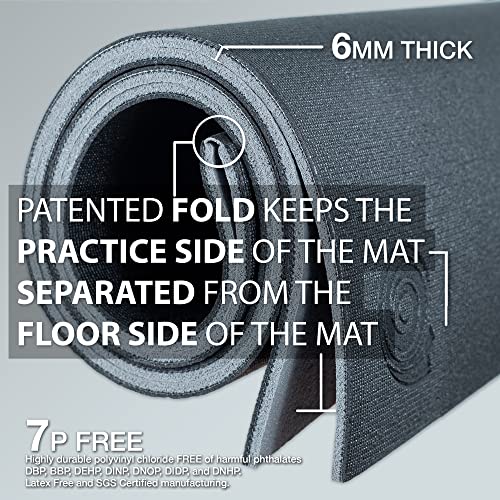Koru Fold & Roll Yoga Mat - Patented Design, Cleaner Alternative to Traditional Yoga Mats, 6mm Thick, 7P Free, SGS Certified, 68" x 24" - color: Black / Gray