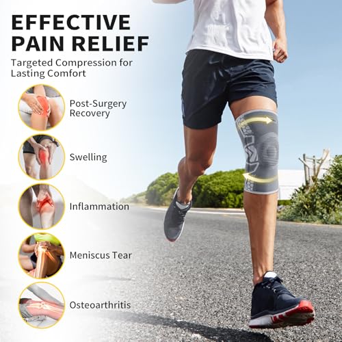 CAMBIVO Knee Brace for Men & Women, 2-Pack Compression Sleeve with Gel Pad | Patella Gel Pad with Side Stabilizers for Knee Pain Relief. Ideal for Running, Weightlifting & Arthritis, Workout, Daily Use - color: Gray, size: Medium
