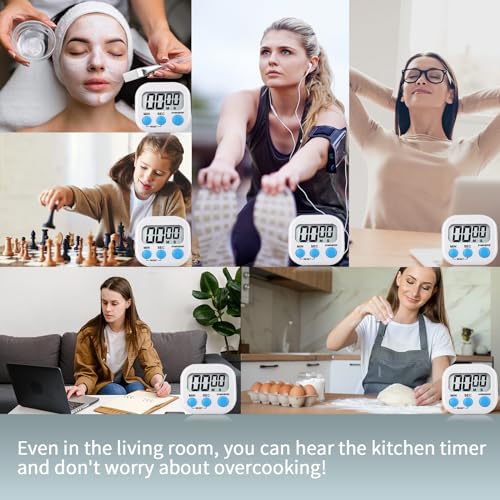 4 Pack White Digital Kitchen Timer Magnetic Digital Timer with Big Display Loud Ring Cooking Timers for Cooking, Game, Gym, Break Time, Classroom (4, White) - color: White