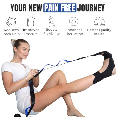 Stretch Strap with Loops Physical Therapy - Full Body Exercise Straps for Stretching with Detachable Foot - Leg & Calf Stretcher for Plantar Fasciitis, Physical Therapy, Pain Relief, and Flexibility - color: Blue