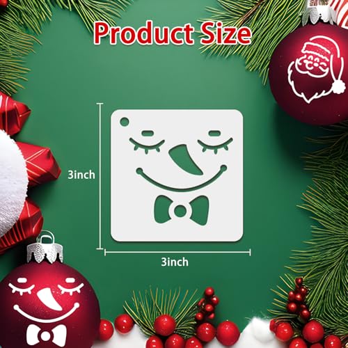 Augshy 56 Pack Christmas Snowman Face Stencils, Reusable 3 Inch | Plastic Paint Stencils, for Christmas Crafts Scrapbooking Wall Floor Decor, DIY Rock Painting Art Projects, Small Templates - style: Snowman