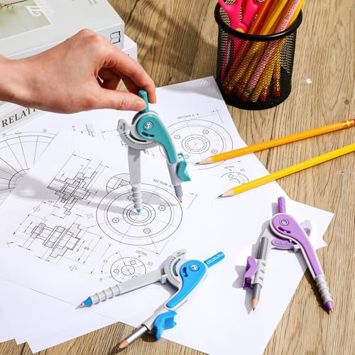 Chengu 24 Pcs Student Math Geometry Compass Tool Classroom Set Bulk 6 Inch Colored Plastic Drawing Compass with Pencils Back to School Supplies for School Office Home (Bright Color) - color: Bright Color