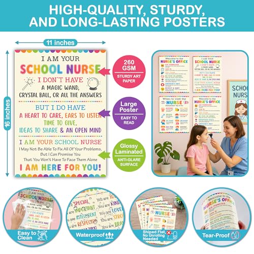 Lalunia 4 Pcs School Nurse Poster - 11"x16", When You Enter This Clinic, Health Office Posters for Office Bulletin Board Decorations, Education Back to School Nurses Supplies - color: Nurse